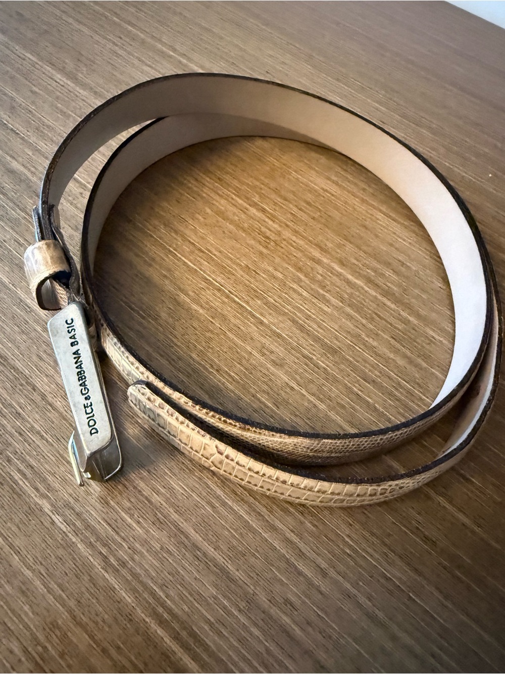 Dolce & Gabbana Beige Croc-Embossed Leather Women’s Belt Size 80